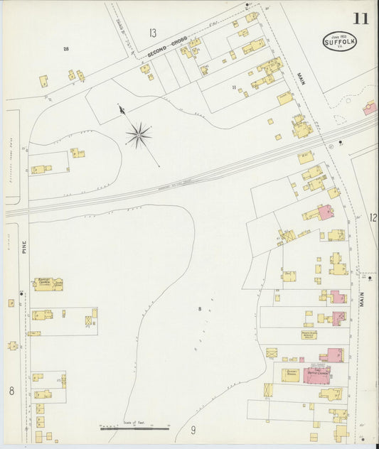 Sanborn Fire Insurance Map from Suffolk, Independent Cities, Virginia (1903), Sheet #0011 - Historic Sanborn Fire Insurance Map Print, vintage old map wall art, antique decor, genealogy gift, Virginia Virginia map