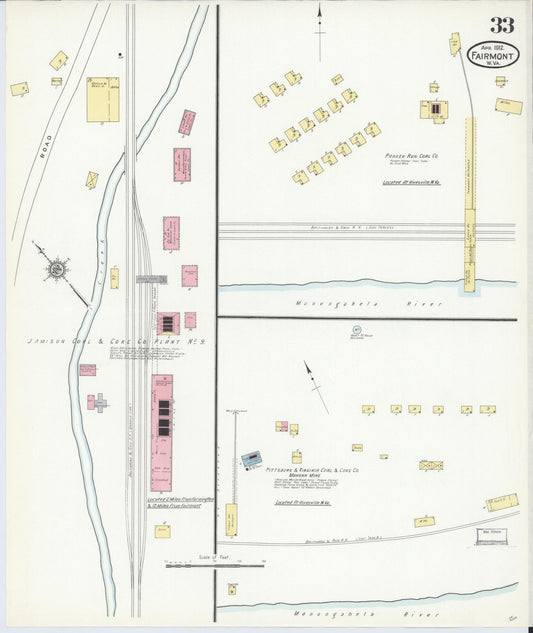 Sanborn Fire Insurance Map from Fairmont, Marion County, West Virginia (1912), Sheet #0033 - Historic Sanborn Fire Insurance Map Print, vintage old map wall art, antique decor, genealogy gift, West Virginia West Virginia map
