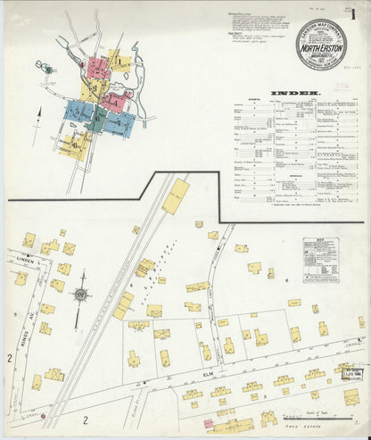 Sanborn Fire Insurance Map from North Easton, Bristol County, Massachusetts (1911), Sheet #0001 - Historic Sanborn Fire Insurance Map Print, vintage old map wall art, antique decor, genealogy gift, Massachusetts Massachusetts map