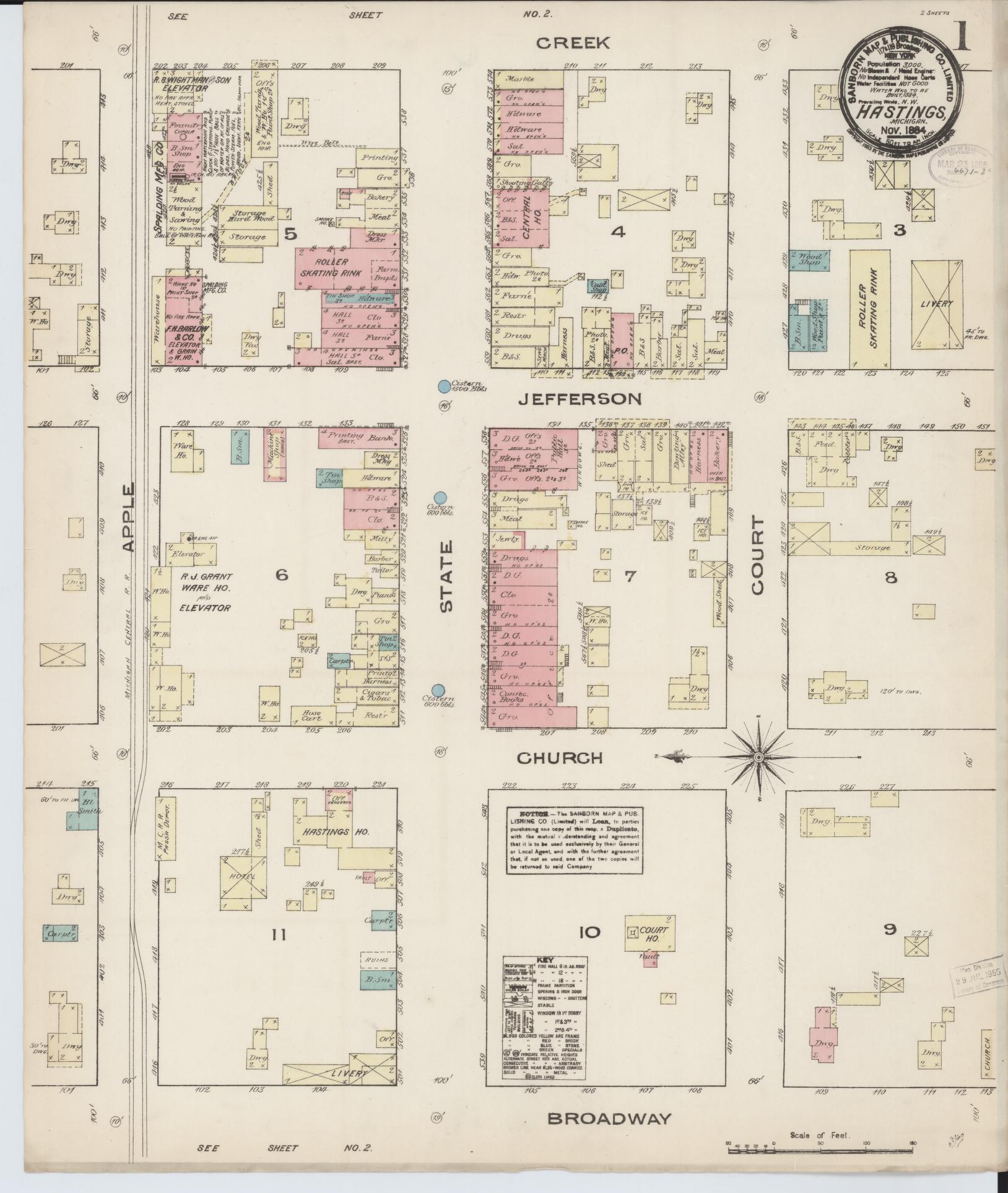 Sanborn Fire Insurance Map from Hastings, Barry County, Michigan (1884), Sheet #0001 - Complete Map Set gallery image, historic Sanborn map, vintage wall art, Michigan Michigan