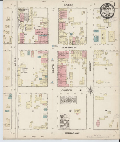 Sanborn Fire Insurance Map from Hastings, Barry County, Michigan (1884), Sheet #0001 - Complete Map Set gallery image, historic Sanborn map, vintage wall art, Michigan Michigan