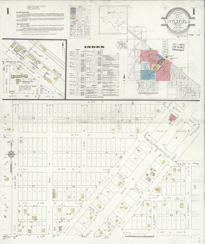 Sanborn Fire Insurance Map from Littlefield, Lamb County, Texas (1932), Sheet #0001 - Historic Sanborn Fire Insurance Map Print, vintage old map wall art, antique decor, genealogy gift, Texas Texas map