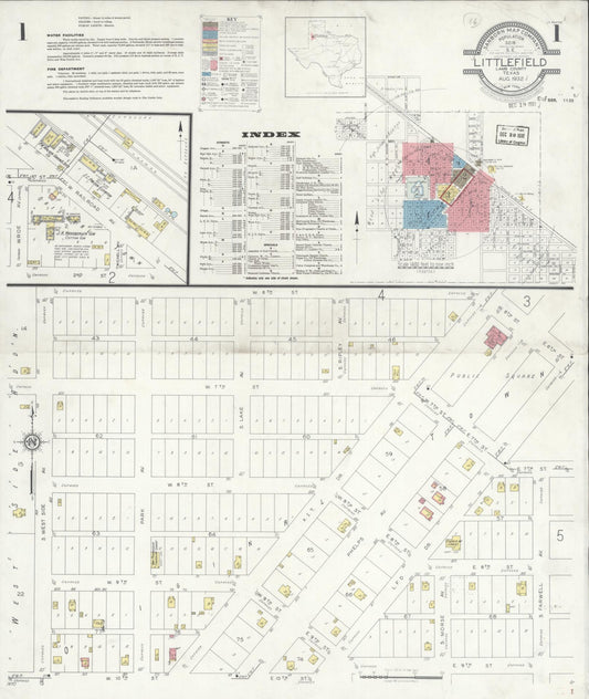 Sanborn Fire Insurance Map from Littlefield, Lamb County, Texas (1932), Sheet #0001 - Historic Sanborn Fire Insurance Map Print, vintage old map wall art, antique decor, genealogy gift, Texas Texas map