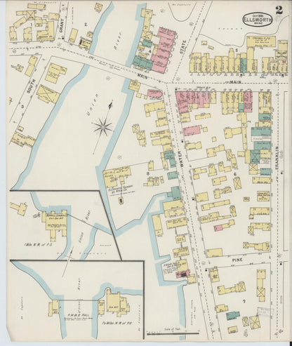 Sanborn Fire Insurance Map from Ellsworth, Hancock County, Maine (1895), Sheet #0002 - Complete Map Set gallery image, historic Sanborn map, vintage wall art, Maine Maine