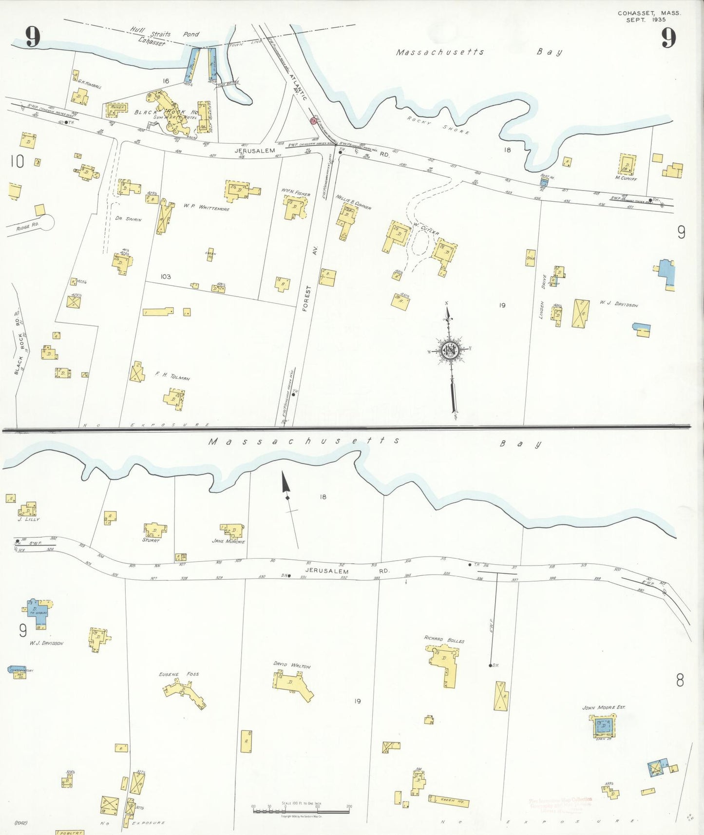 Sanborn Fire Insurance Map from Cohasset, Norfolk County, Massachusetts (1935), Sheet #0009 - Complete Map Set gallery image, historic Sanborn map, vintage wall art, Massachusetts Massachusetts