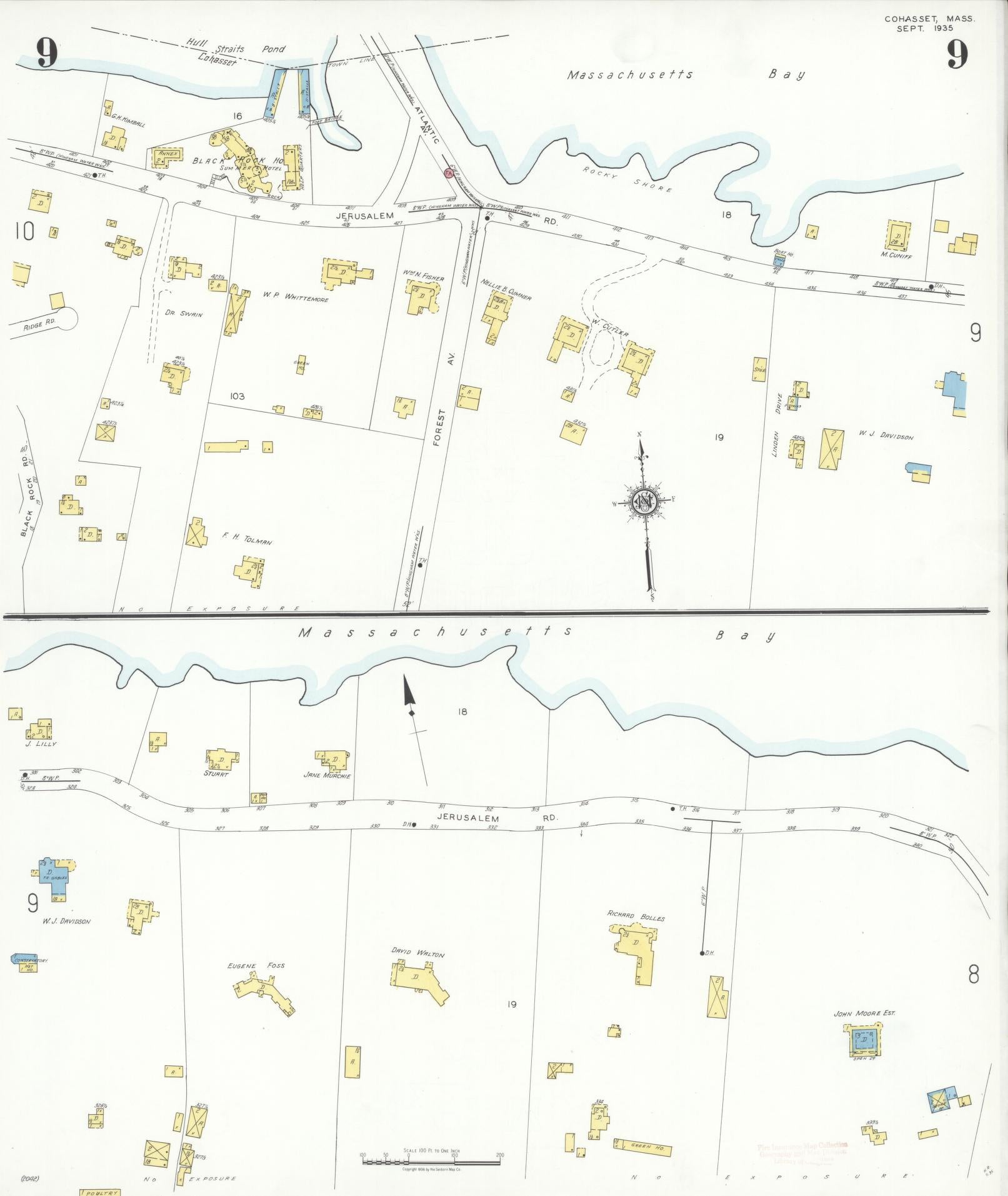 Sanborn Fire Insurance Map from Cohasset, Norfolk County, Massachusetts (1935), Sheet #0009 - Complete Map Set gallery image, historic Sanborn map, vintage wall art, Massachusetts Massachusetts