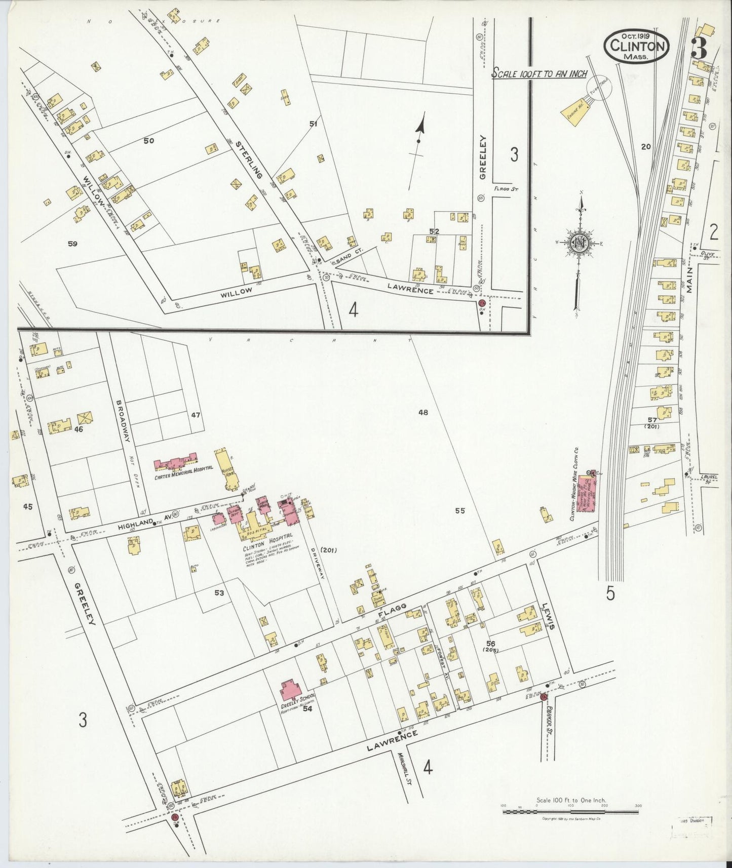 Sanborn Fire Insurance Map from Clinton, Worcester County, Massachusetts (1919), Sheet #0003 - Complete Map Set gallery image, historic Sanborn map, vintage wall art, Massachusetts Massachusetts