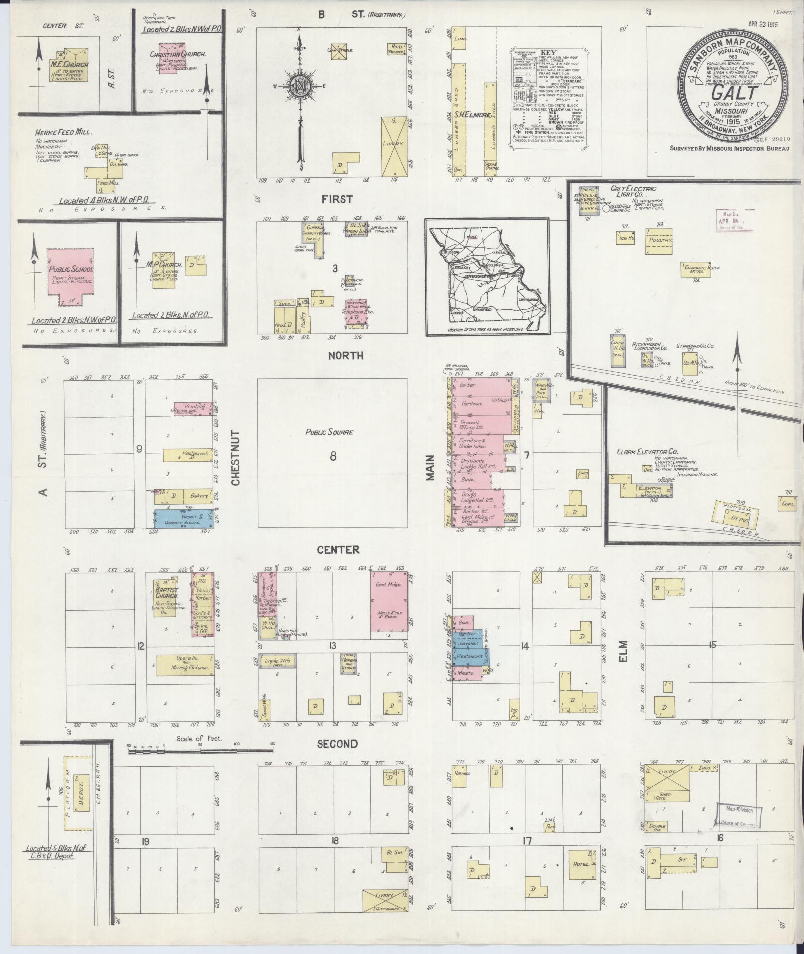 Sanborn Fire Insurance Map from Galt, Grundy County, Missouri (1915), Sheet #0001 - Historic Sanborn Fire Insurance Map Print, vintage old map wall art, antique decor, genealogy gift, Missouri Missouri map