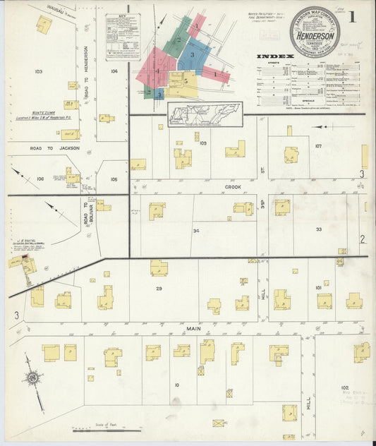 Sanborn Fire Insurance Map from Henderson, Chester County, Tennessee (1913), Sheet #0001 - Historic Sanborn Fire Insurance Map Print, vintage old map wall art, antique decor, genealogy gift, Tennessee Tennessee map