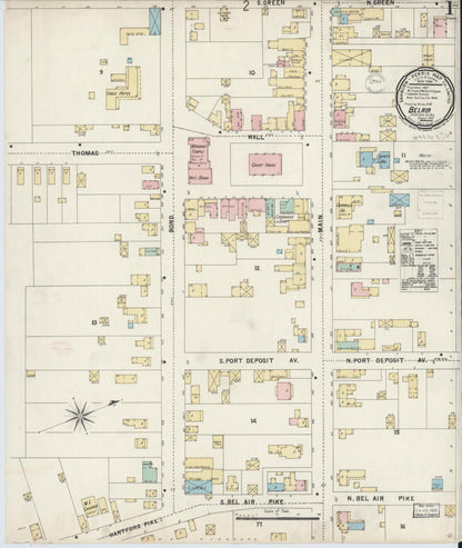 Sanborn Fire Insurance Map from Bel Air, Harford County, Maryland (1897), Sheet #0001 - Complete Map Set gallery image, historic Sanborn map, vintage wall art, Maryland Maryland