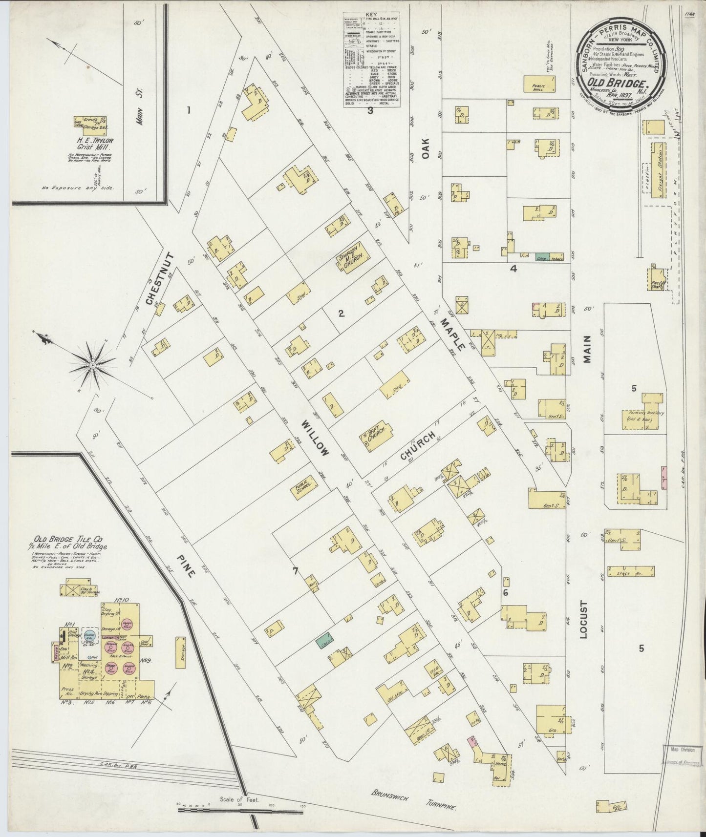 Sanborn Fire Insurance Map from Old Bridge, Middlesex County, New Jersey. (1897) – Historic Sanborn Fire Insurance Map Print