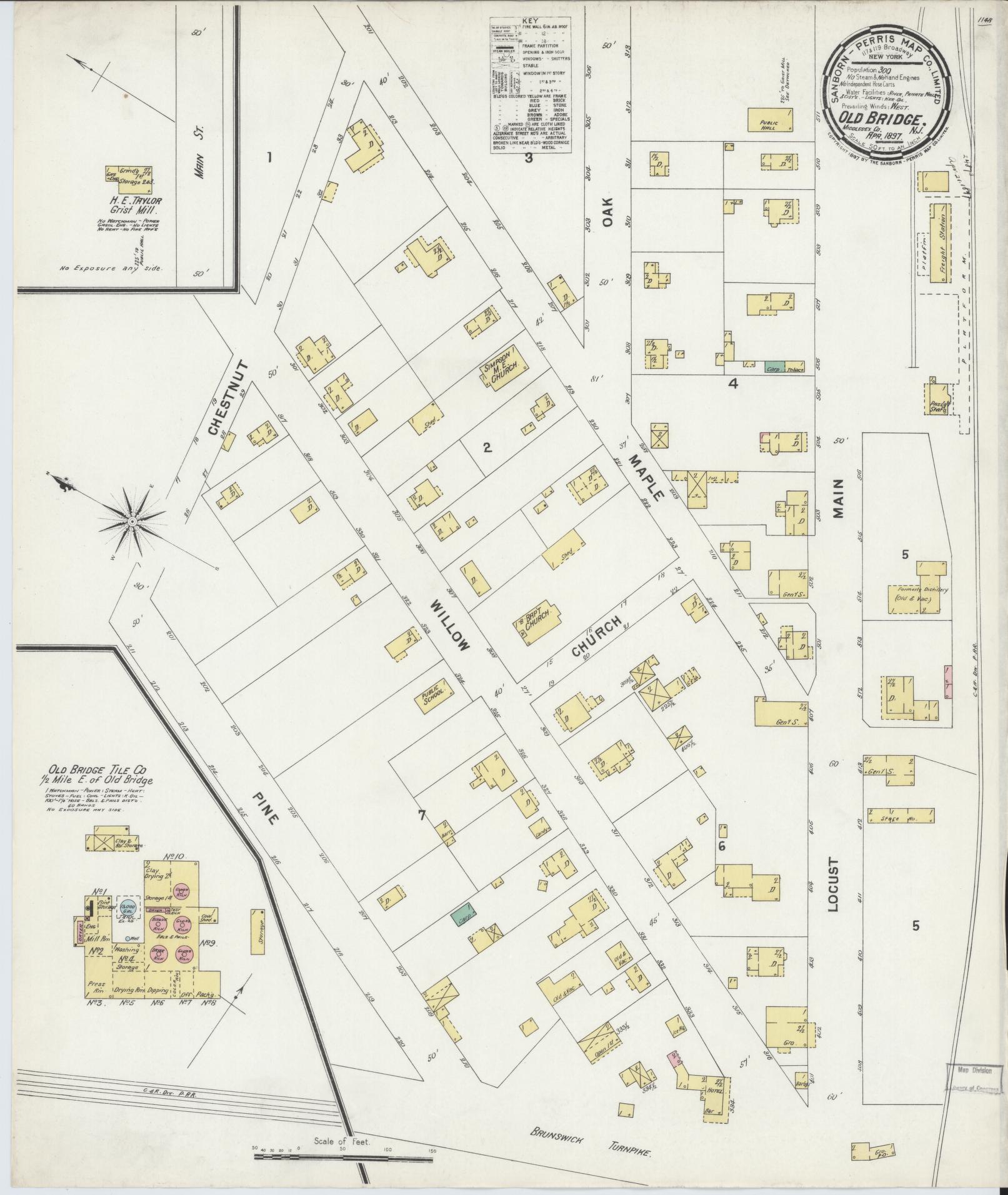 Sanborn Fire Insurance Map from Old Bridge, Middlesex County, New Jersey. (1897) – Historic Sanborn Fire Insurance Map Print
