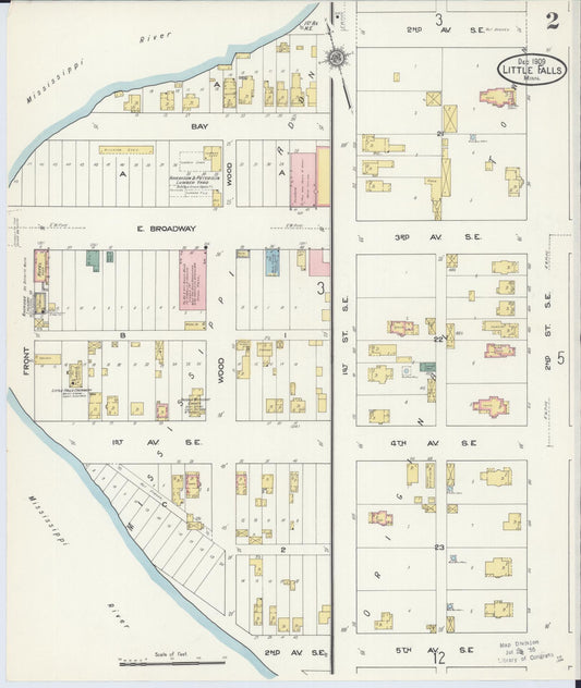 Sanborn Fire Insurance Map from Little Falls, Morrison County, Minnesota (1909), Sheet #0002 - Historic Sanborn Fire Insurance Map Print, vintage old map wall art, antique decor, genealogy gift, Minnesota Minnesota map