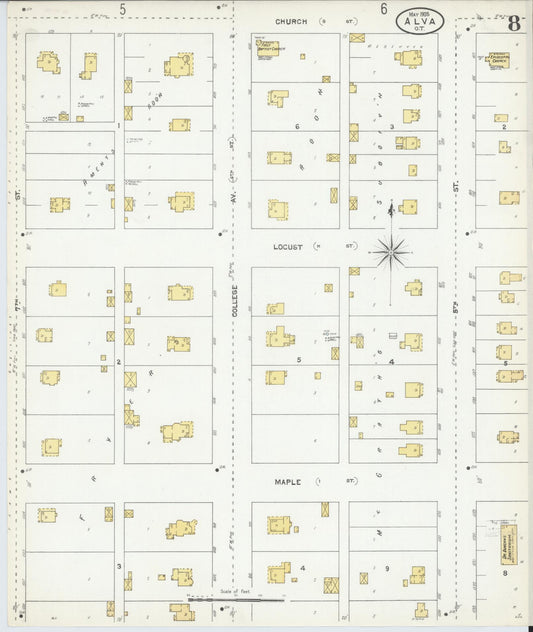 Sanborn Fire Insurance Map from Alva, Woods County, Oklahoma (1905), Sheet #0008 - Historic Sanborn Fire Insurance Map Print, vintage old map wall art, antique decor, genealogy gift, Oklahoma Oklahoma map