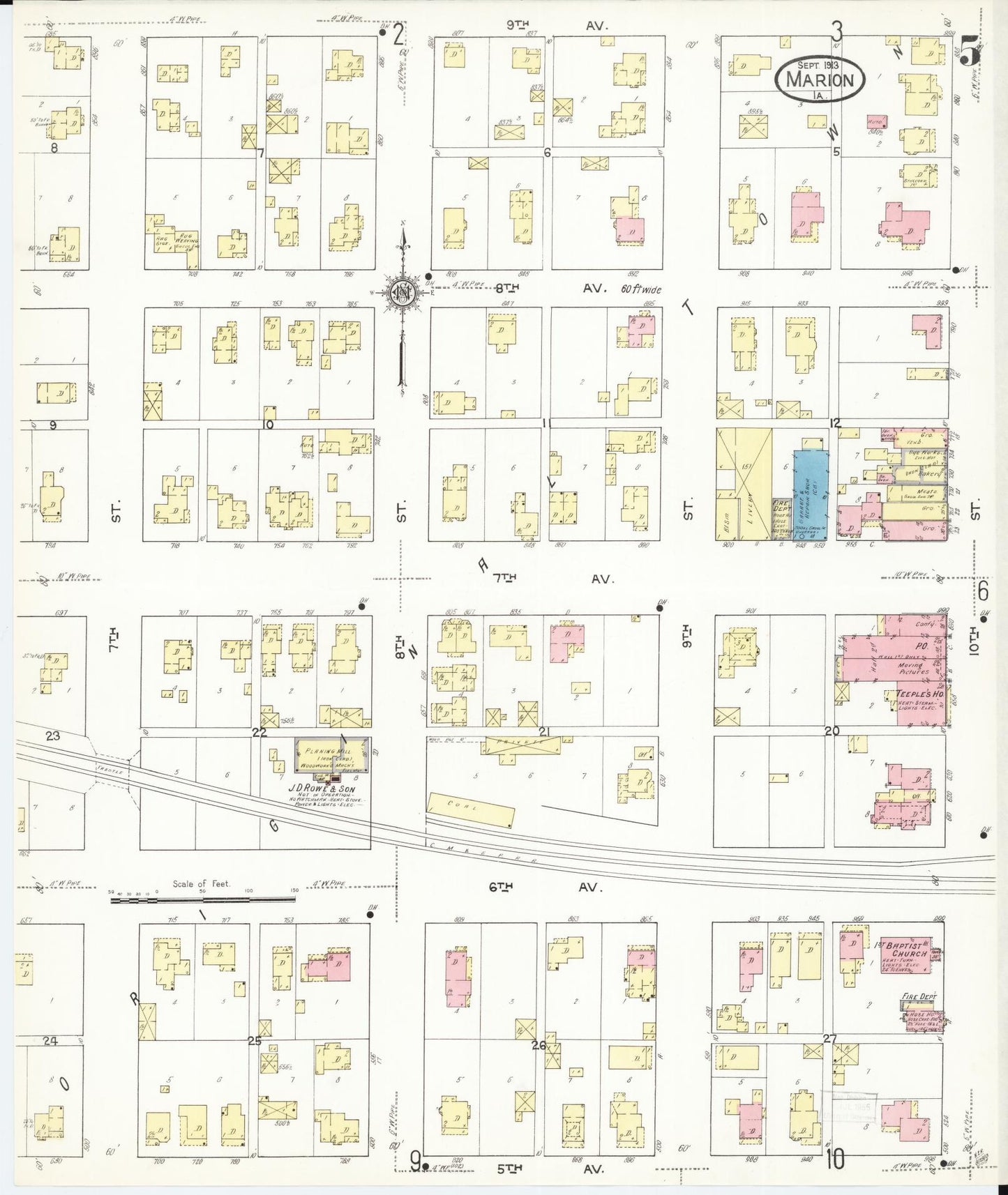 Sanborn Fire Insurance Map from Marion, Linn County, Iowa (1913), Sheet #0005 - Historic Sanborn Fire Insurance Map Print