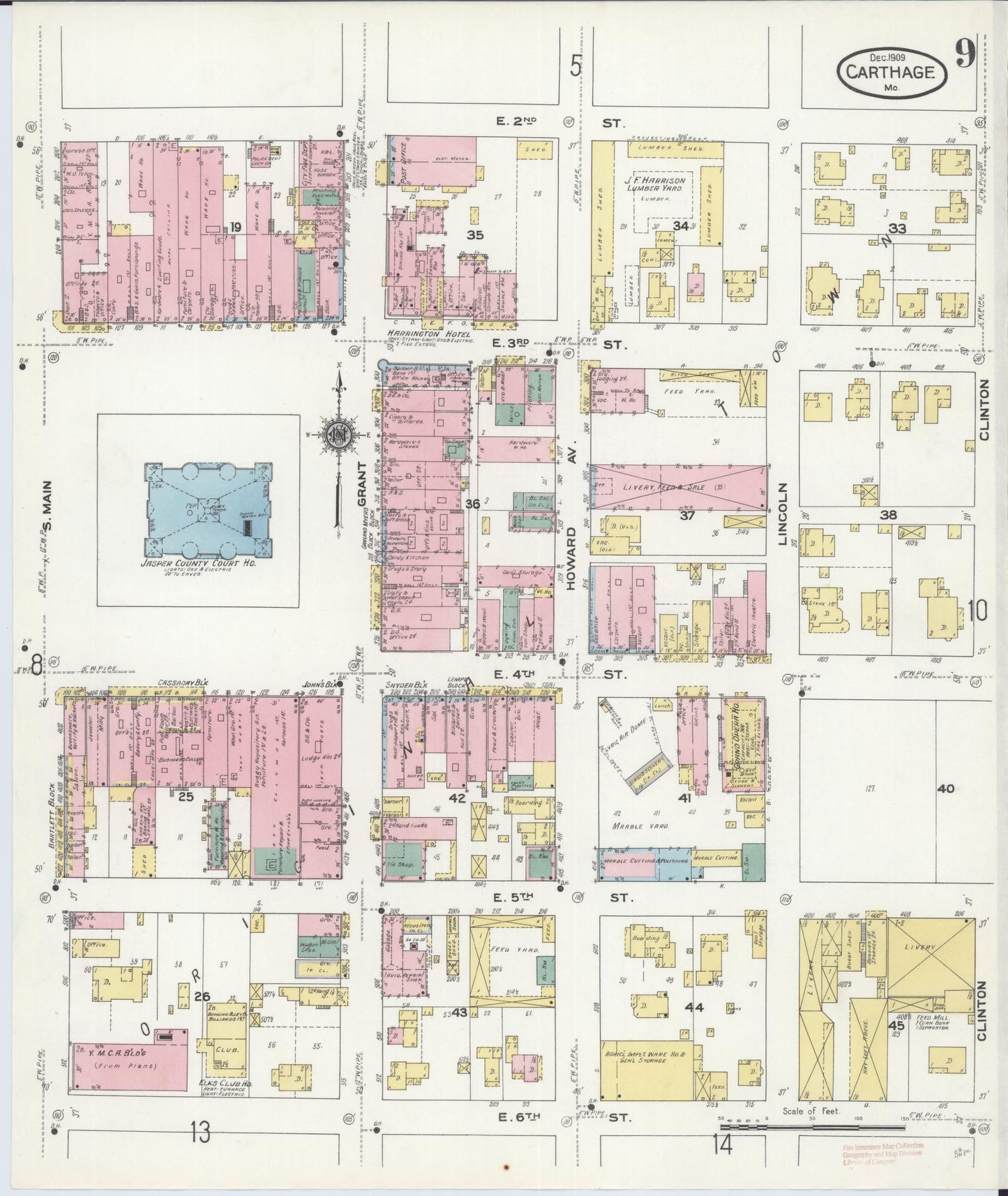 Sanborn Fire Insurance Map from Carthage, Jasper County, Missouri (1909), Sheet #0009 - Complete Map Set gallery image, historic Sanborn map, vintage wall art, Missouri Missouri