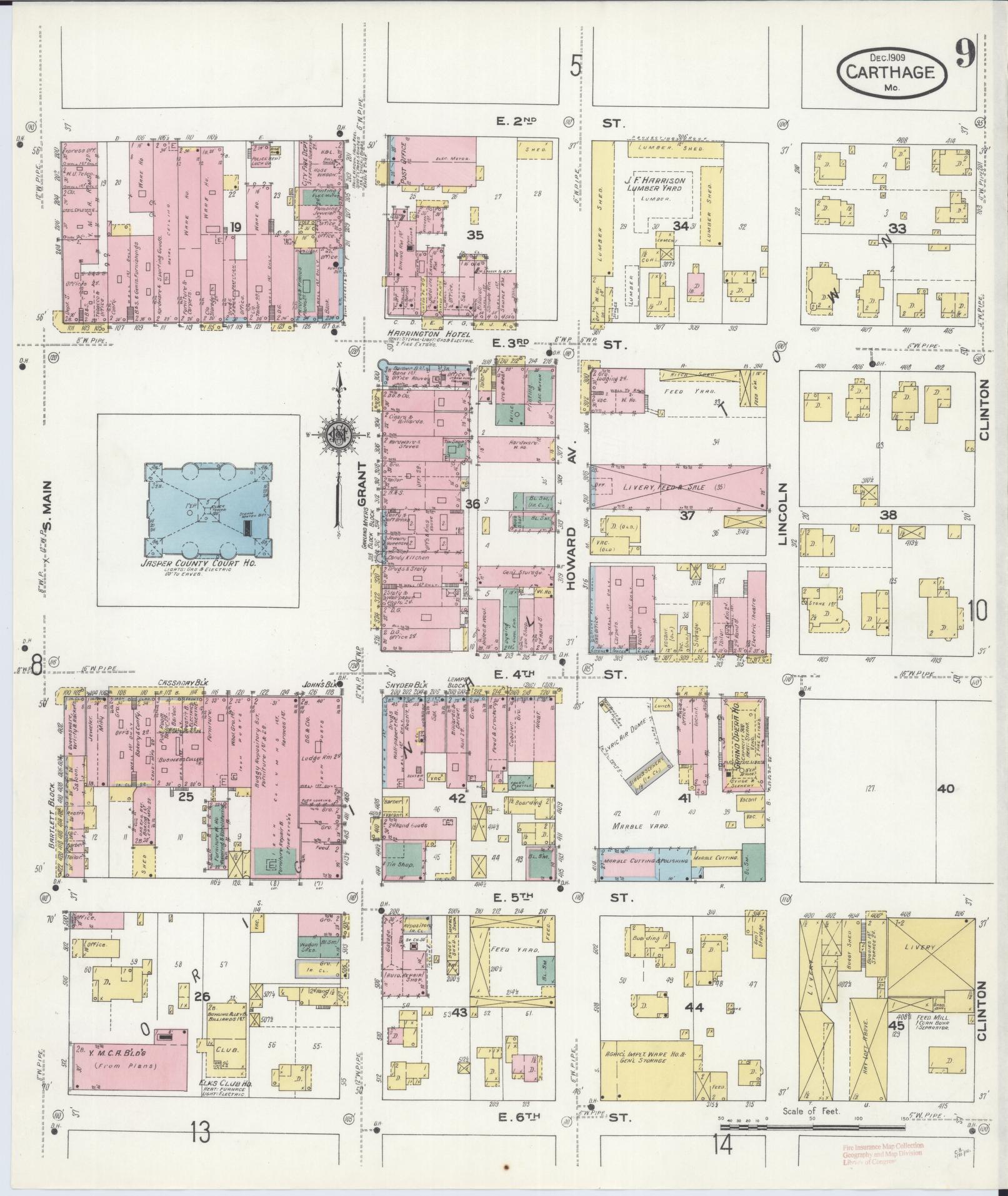 Sanborn Fire Insurance Map from Carthage, Jasper County, Missouri (1909), Sheet #0009 - Complete Map Set gallery image, historic Sanborn map, vintage wall art, Missouri Missouri