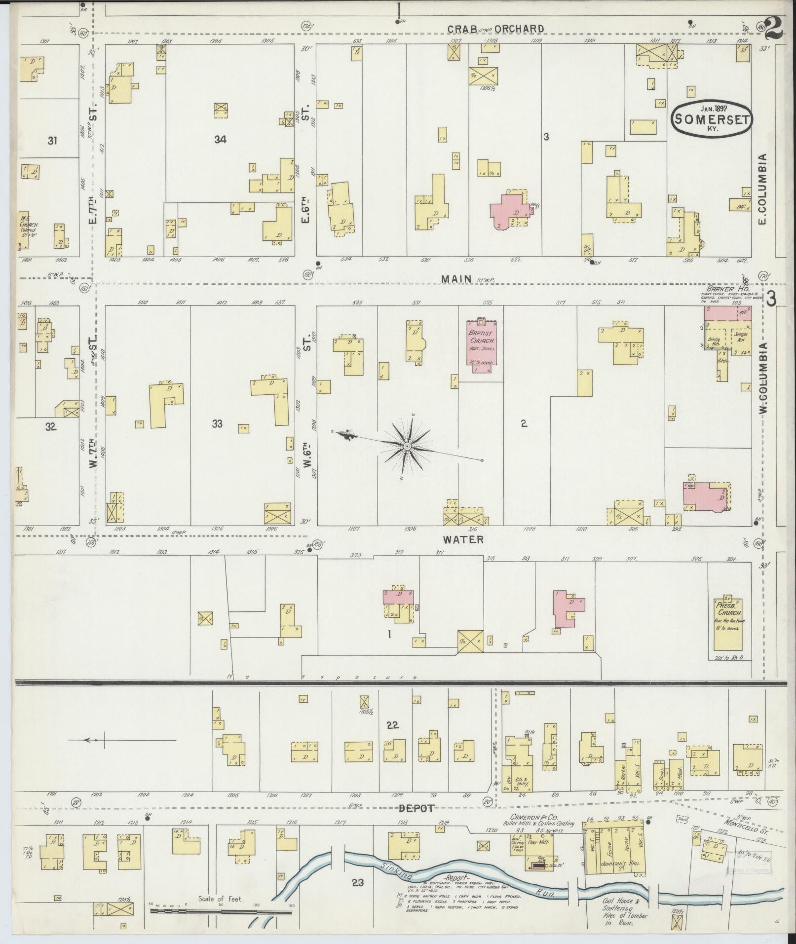 Sanborn Fire Insurance Map from Somerset, Pulaski County, Kentucky (1897), Sheet #0002 - Complete Map Set gallery image, historic Sanborn map, vintage wall art, Kentucky Kentucky