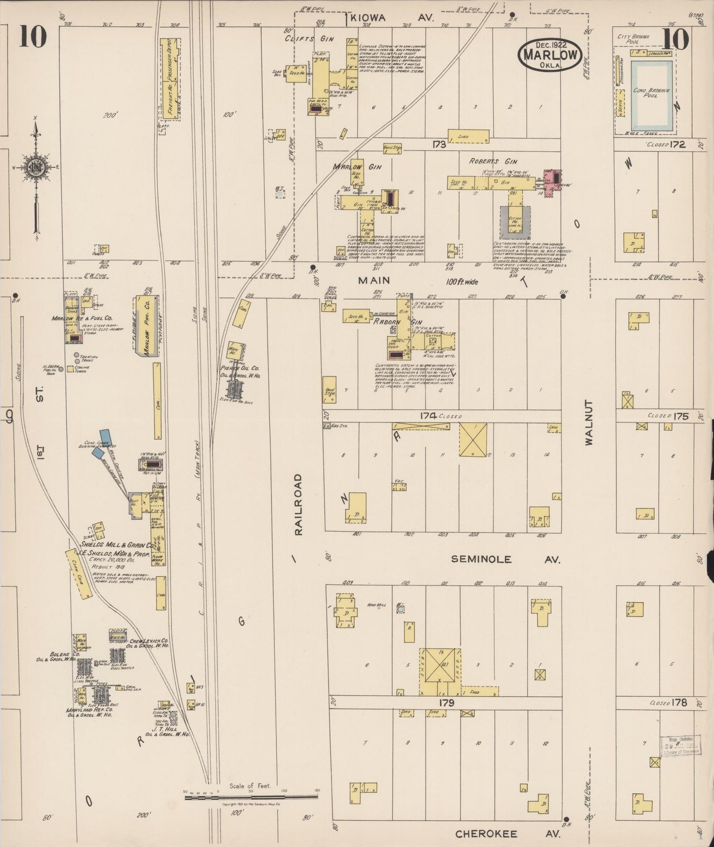 Sanborn Fire Insurance Map from Marlow, Stephens County, Oklahoma (1922), Sheet #0010 - Complete Map Set gallery image, historic Sanborn map, vintage wall art, Oklahoma Oklahoma