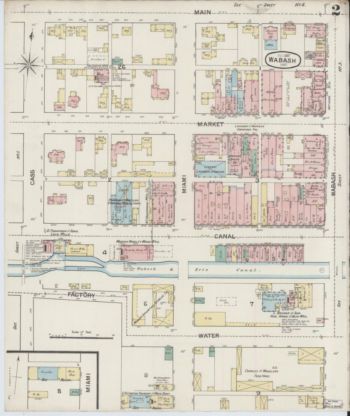 Sanborn Fire Insurance Map from Wabash, Wabash County, Indiana (1887), Sheet #0002 - Historic Sanborn Fire Insurance Map Print, vintage old map wall art, antique decor, genealogy gift, Indiana Indiana map