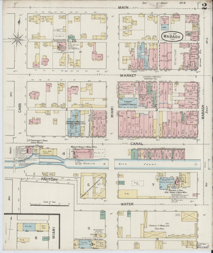Sanborn Fire Insurance Map from Wabash, Wabash County, Indiana (1887), Sheet #0002 - Historic Sanborn Fire Insurance Map Print, vintage old map wall art, antique decor, genealogy gift, Indiana Indiana map