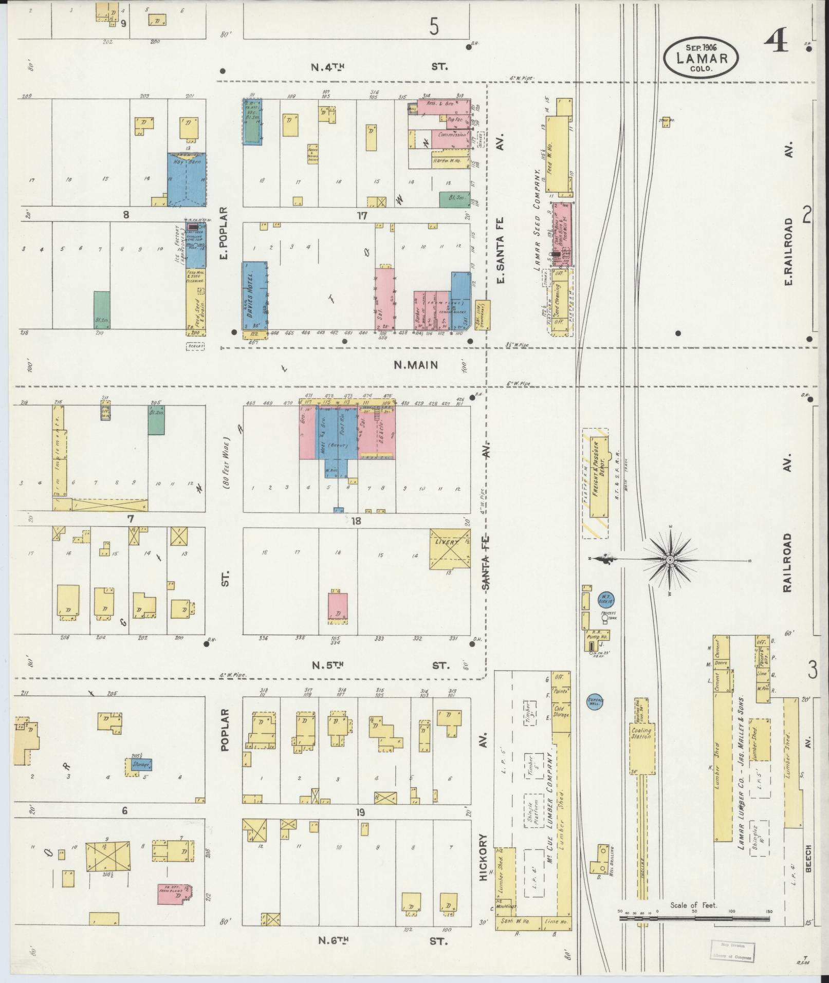 Sanborn Fire Insurance Map from Lamar, Prowers County, Colorado (1906), Sheet #0004 - Historic Sanborn Fire Insurance Map Print, vintage old map wall art, antique decor, genealogy gift, Colorado Colorado map