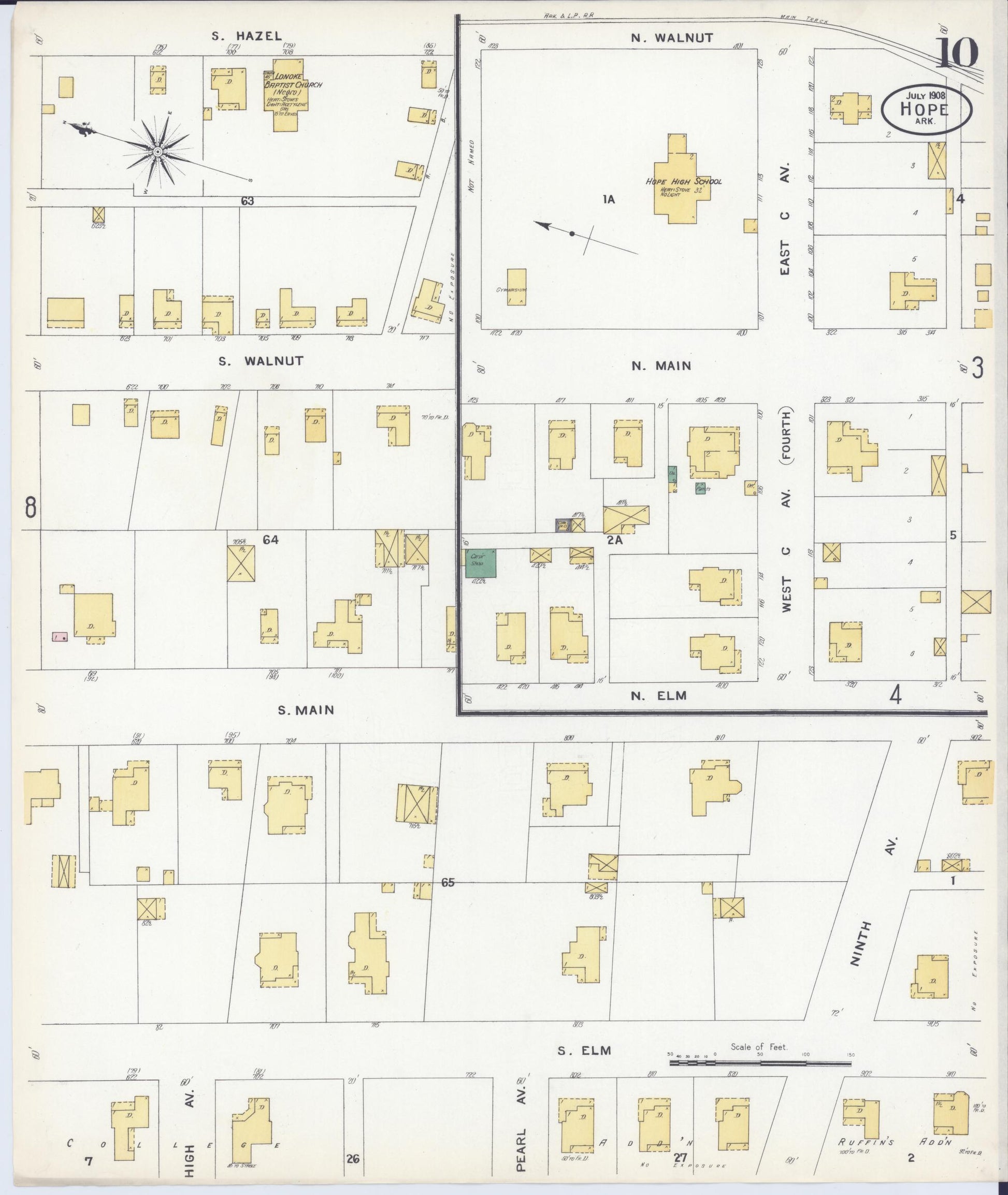 Sanborn Fire Insurance Map from Hope, Hempstead County, Arkansas (1908), Sheet #0010 - Historic Sanborn Fire Insurance Map Print, vintage old map wall art, antique decor, genealogy gift, Arkansas Arkansas map