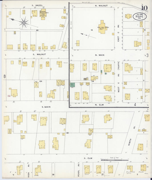 Sanborn Fire Insurance Map from Hope, Hempstead County, Arkansas (1908), Sheet #0010 - Historic Sanborn Fire Insurance Map Print, vintage old map wall art, antique decor, genealogy gift, Arkansas Arkansas map