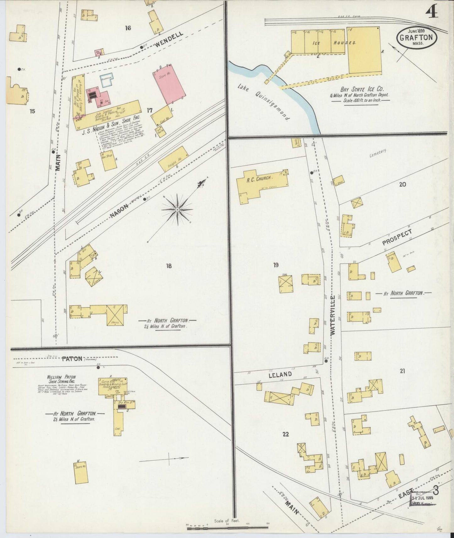 Sanborn Fire Insurance Map from Grafton, Worcester County, Massachusetts (1889), Sheet #0004 - Historic Sanborn Fire Insurance Map Print, vintage old map wall art, antique decor, genealogy gift, Massachusetts Massachusetts map