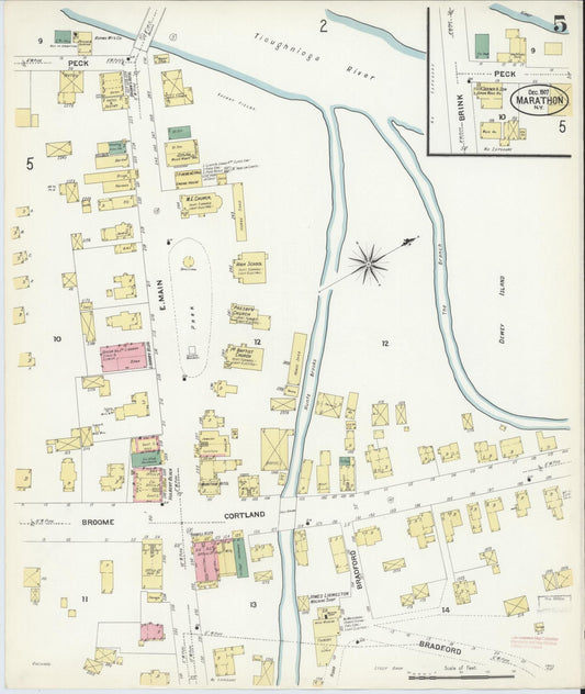 Sanborn Fire Insurance Map from Marathon, Cortland County, New York (1907), Sheet #0005 - Historic Sanborn Fire Insurance Map Print, vintage old map wall art, antique decor, genealogy gift, New York New York map