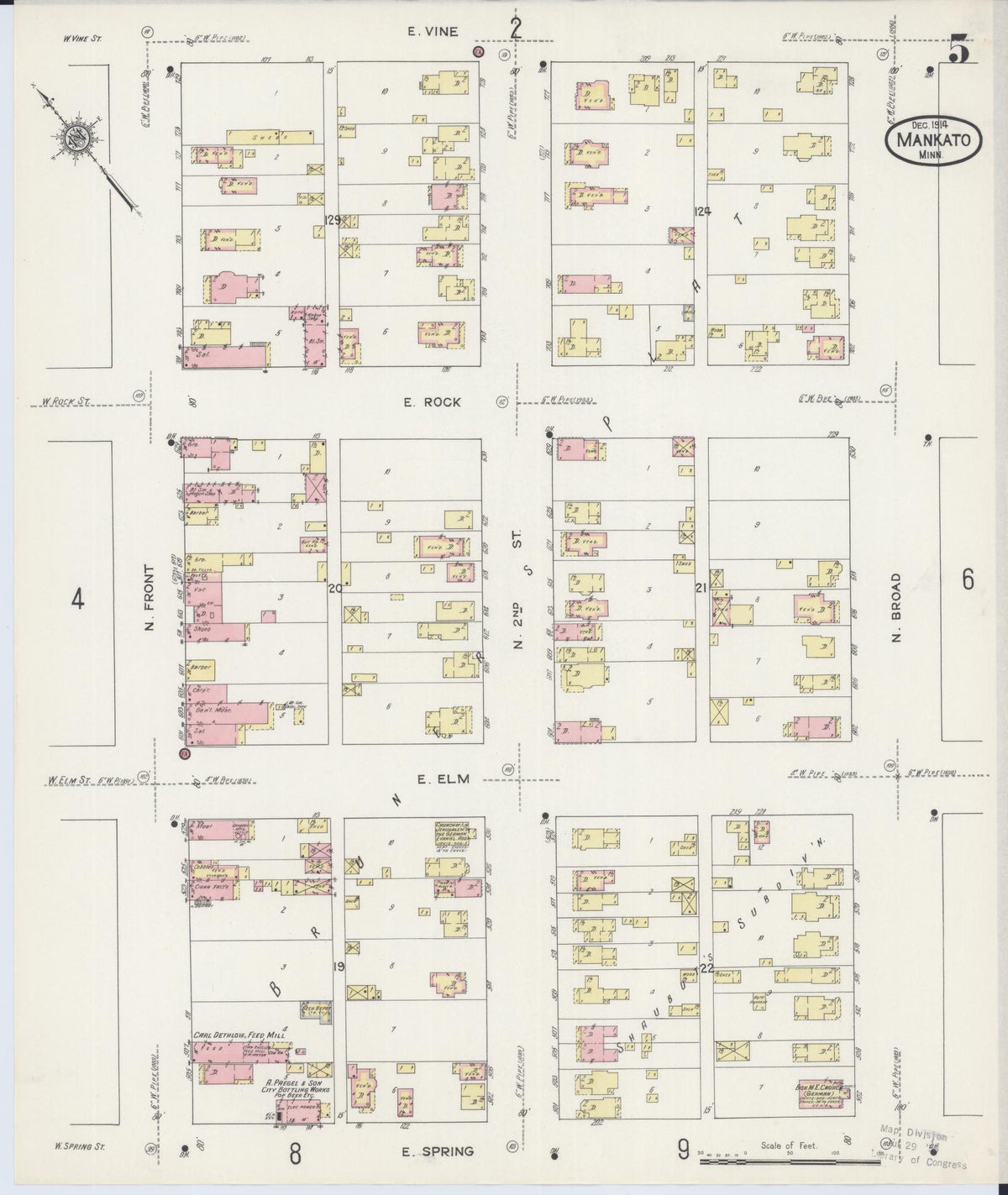 Sanborn Fire Insurance Map from Mankato, Blue Earth County, Minnesota (1914), Sheet #0005 - Complete Map Set gallery image, historic Sanborn map, vintage wall art, Minnesota Minnesota
