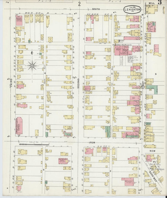 Sanborn Fire Insurance Map from Lehighton, Carbon County, Pennsylvania (1896), Sheet #0003 - Historic Sanborn Fire Insurance Map Print, vintage old map wall art, antique decor, genealogy gift, Pennsylvania Pennsylvania map