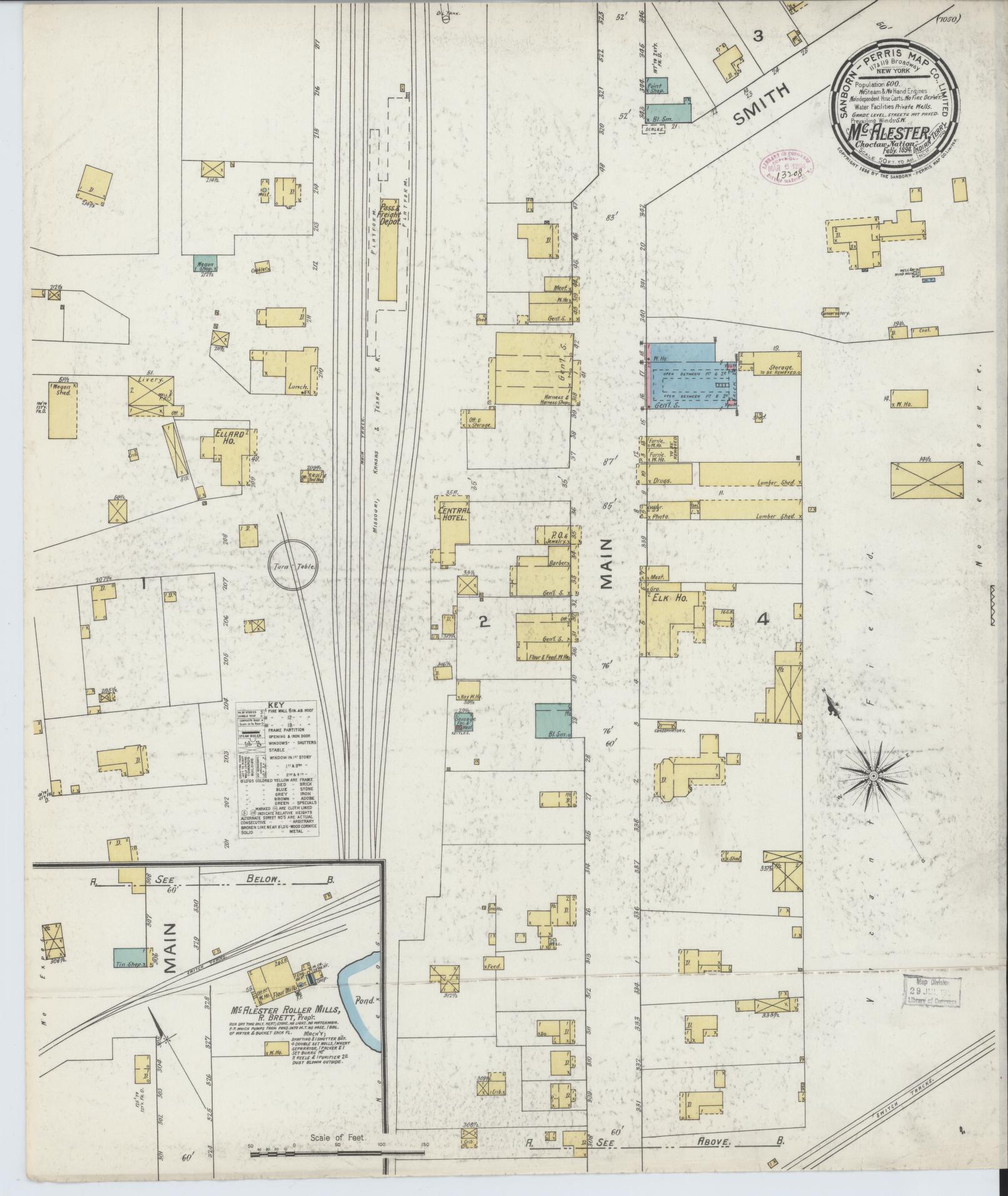 Sanborn Fire Insurance Map from McAlester, Pittsburg County, Oklahoma (1894), Sheet #0001 - Historic Sanborn Fire Insurance Map Print, vintage old map wall art, antique decor, genealogy gift, Oklahoma Oklahoma map