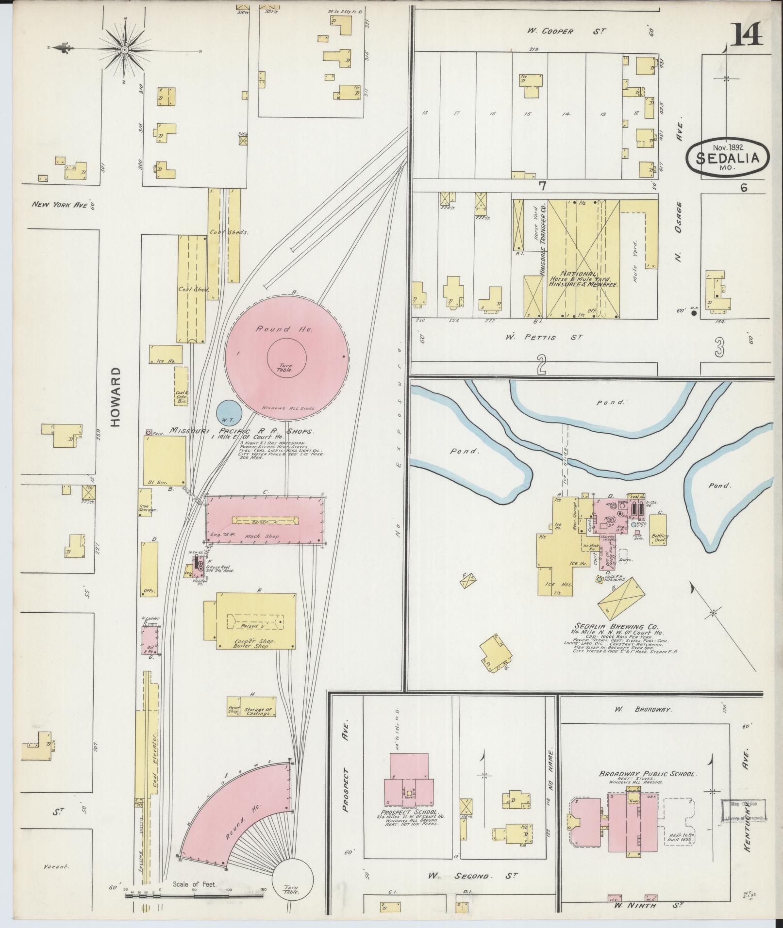 Sanborn Fire Insurance Map from Sedalia, Pettis County, Missouri (1892), Sheet #0014 - Historic Sanborn Fire Insurance Map Print, vintage old map wall art, antique decor, genealogy gift, Missouri Missouri map