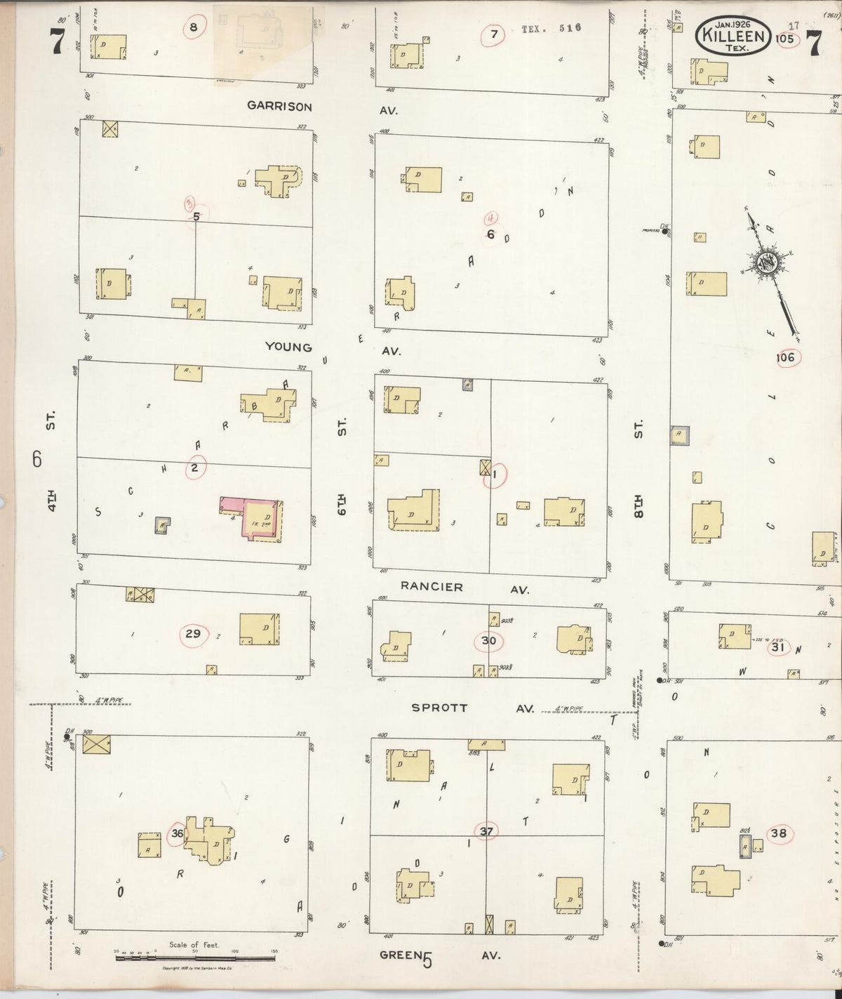 Sanborn Fire Insurance Map from Killeen, Bell County, Texas (1937), Sheet #0007 - Complete Map Set gallery image, historic Sanborn map, vintage wall art, Texas Texas