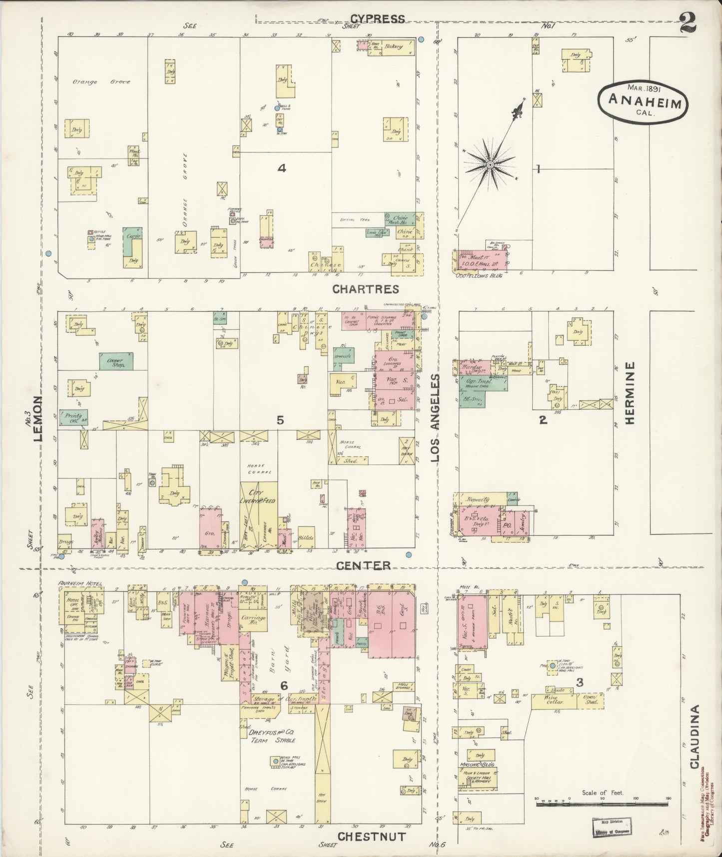 Sanborn Fire Insurance Map from Anaheim, Orange County, California (1891), Sheet #0002 - Historic Sanborn Fire Insurance Map Print, vintage old map wall art, antique decor, genealogy gift, California California map