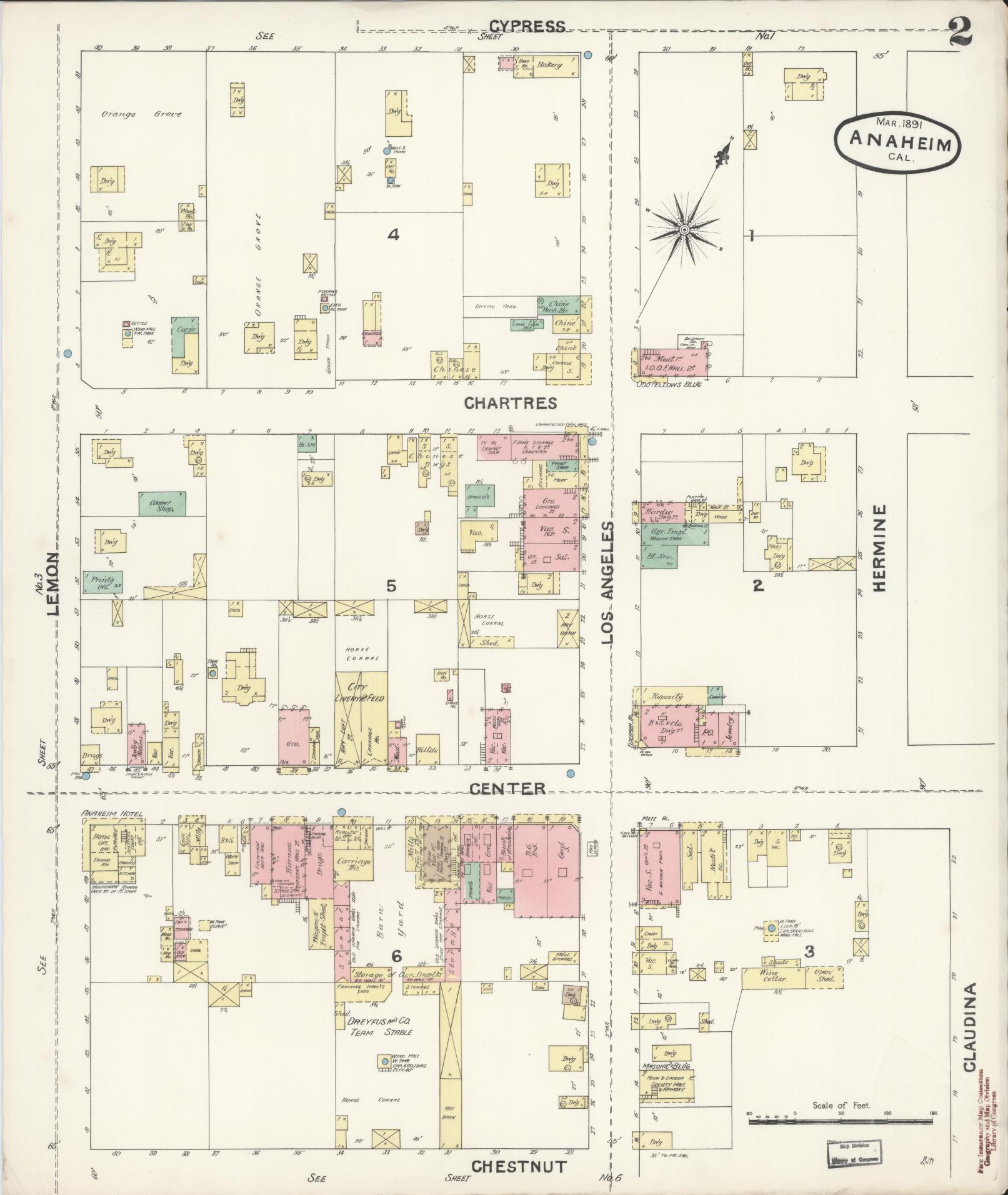 Sanborn Fire Insurance Map from Anaheim, Orange County, California (1891), Sheet #0002 - Historic Sanborn Fire Insurance Map Print, vintage old map wall art, antique decor, genealogy gift, California California map