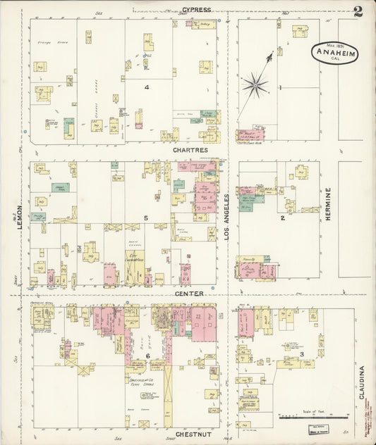 Sanborn Fire Insurance Map from Anaheim, Orange County, California (1891), Sheet #0002 - Historic Sanborn Fire Insurance Map Print, vintage old map wall art, antique decor, genealogy gift, California California map