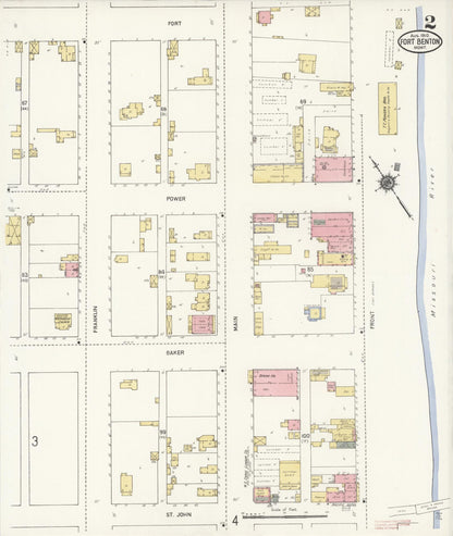 Sanborn Fire Insurance Map from Fort Benton, Chouteau County, Montana (1910), Sheet #0002 - Complete Map Set gallery image, historic Sanborn map, vintage wall art, Montana Montana