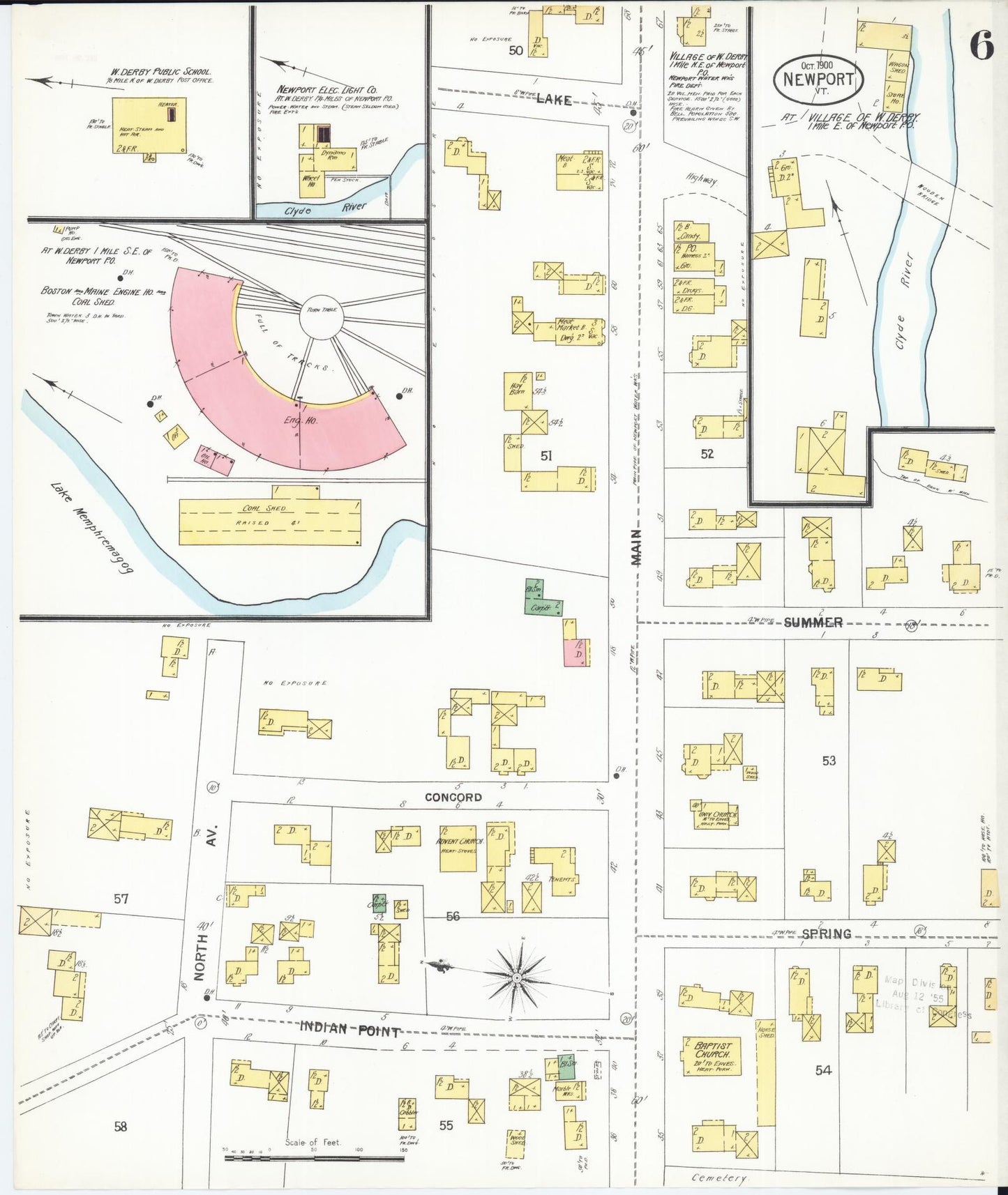 Sanborn Fire Insurance Map from Newport, Orleans County, Vermont (1900), Sheet #0006 - Historic Sanborn Fire Insurance Map Print, vintage old map wall art, antique decor, genealogy gift, Vermont Vermont map