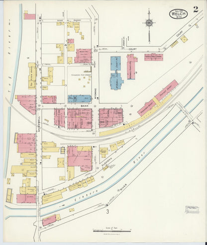 Sanborn Fire Insurance Map from Welch, Mcdowell County, West Virginia (1916), Sheet #0002 - Complete Map Set gallery image, historic Sanborn map, vintage wall art, West Virginia West Virginia