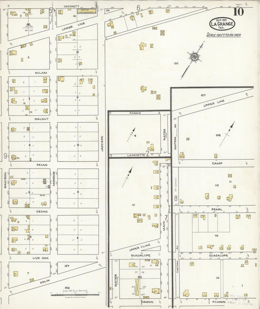 Sanborn Fire Insurance Map from La Grange, Fayette County, Texas (1921), Sheet #0010 - Historic Sanborn Fire Insurance Map Print, vintage old map wall art, antique decor, genealogy gift, Texas Texas map