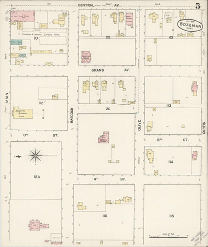 Sanborn Fire Insurance Map from Bozeman, Gallatin County, Montana (1889), Sheet #0005 - Complete Map Set gallery image, historic Sanborn map, vintage wall art, Montana Montana
