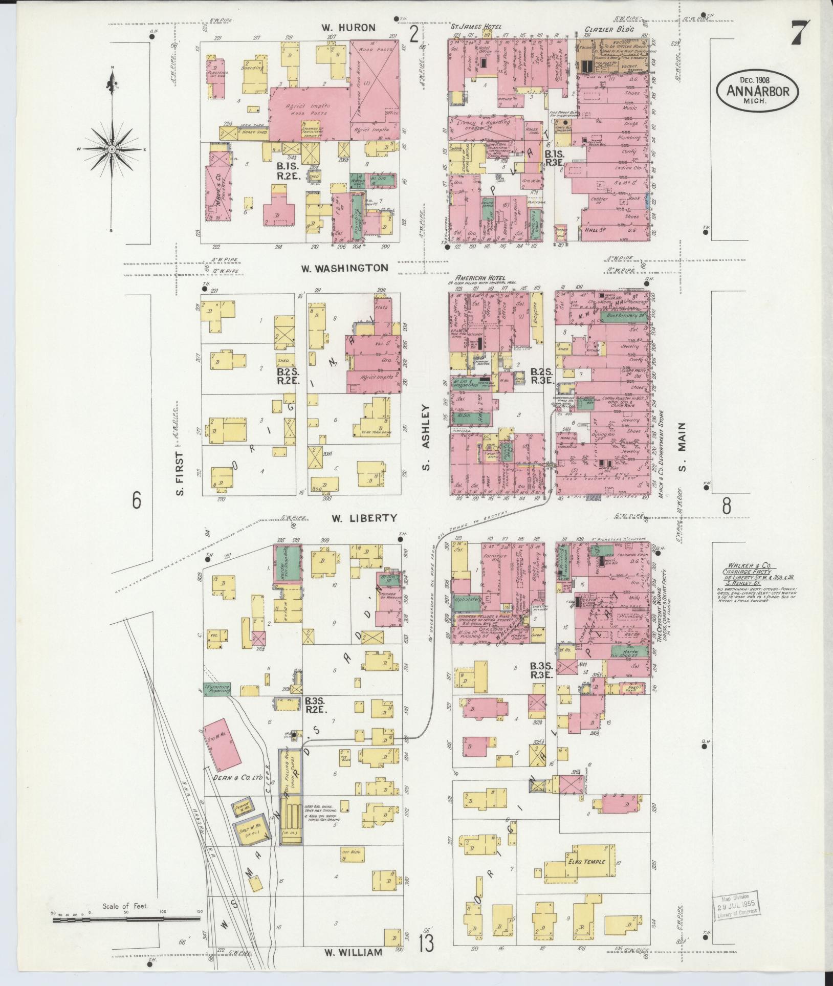 Sanborn Fire Insurance Map from Ann Arbor, Washtenaw County, Michigan (1908), Sheet #0007 - Complete Map Set gallery image, historic Sanborn map, vintage wall art, Michigan Michigan