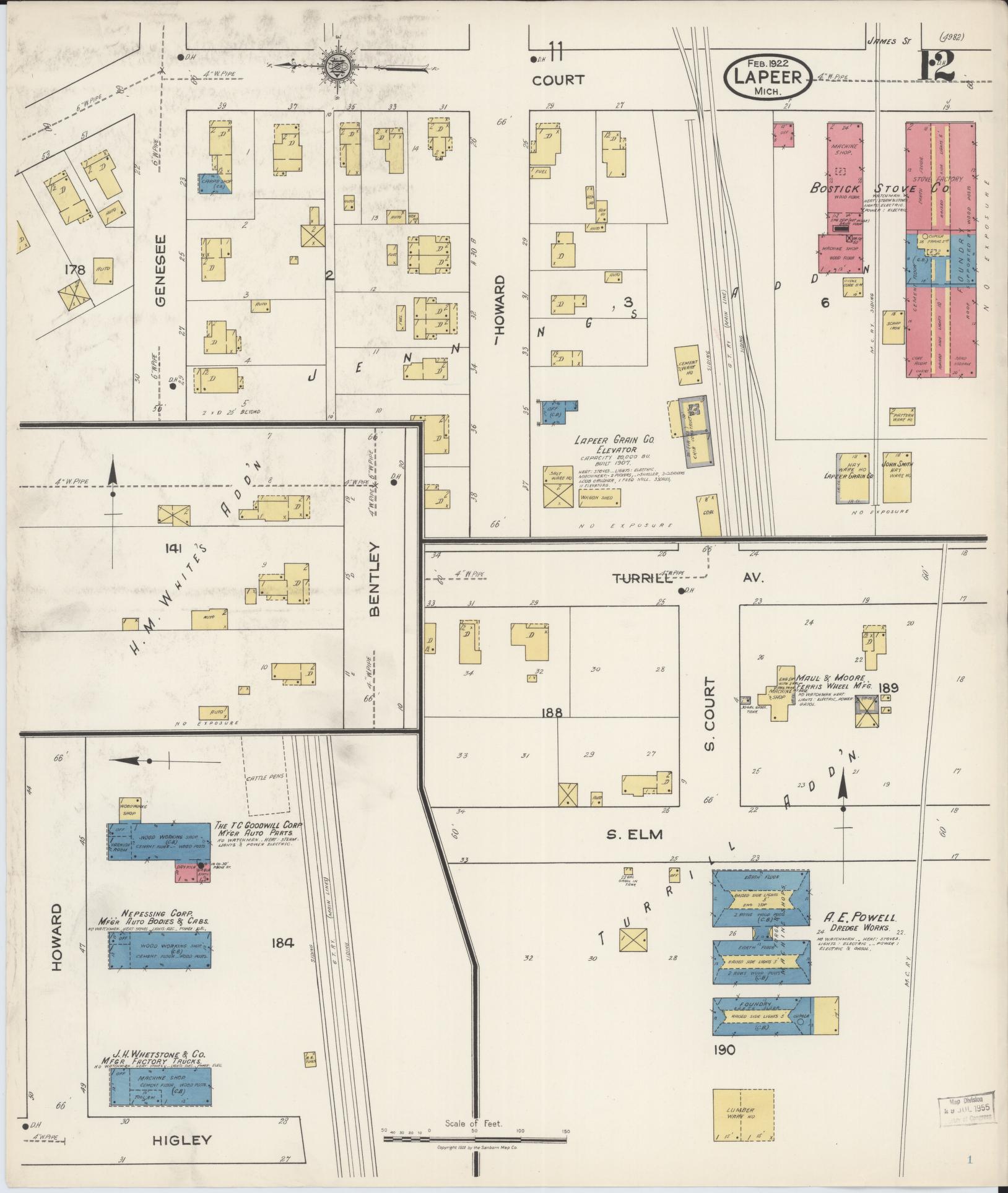 Sanborn Fire Insurance Map from Lapeer, Lapeer County, Michigan (1922), Sheet #0012 - Complete Map Set gallery image, historic Sanborn map, vintage wall art, Michigan Michigan