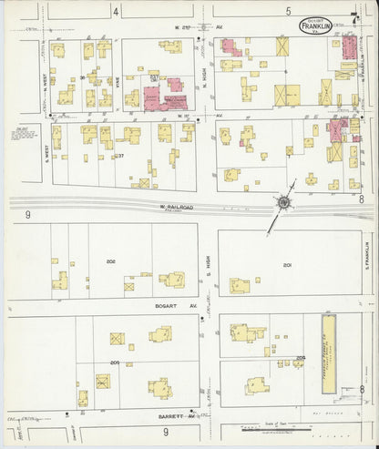 Sanborn Fire Insurance Map from Franklin, Independent Cities, Virginia (1917), Sheet #0007 - Historic Sanborn Fire Insurance Map Print, vintage old map wall art, antique decor, genealogy gift, Virginia Virginia map