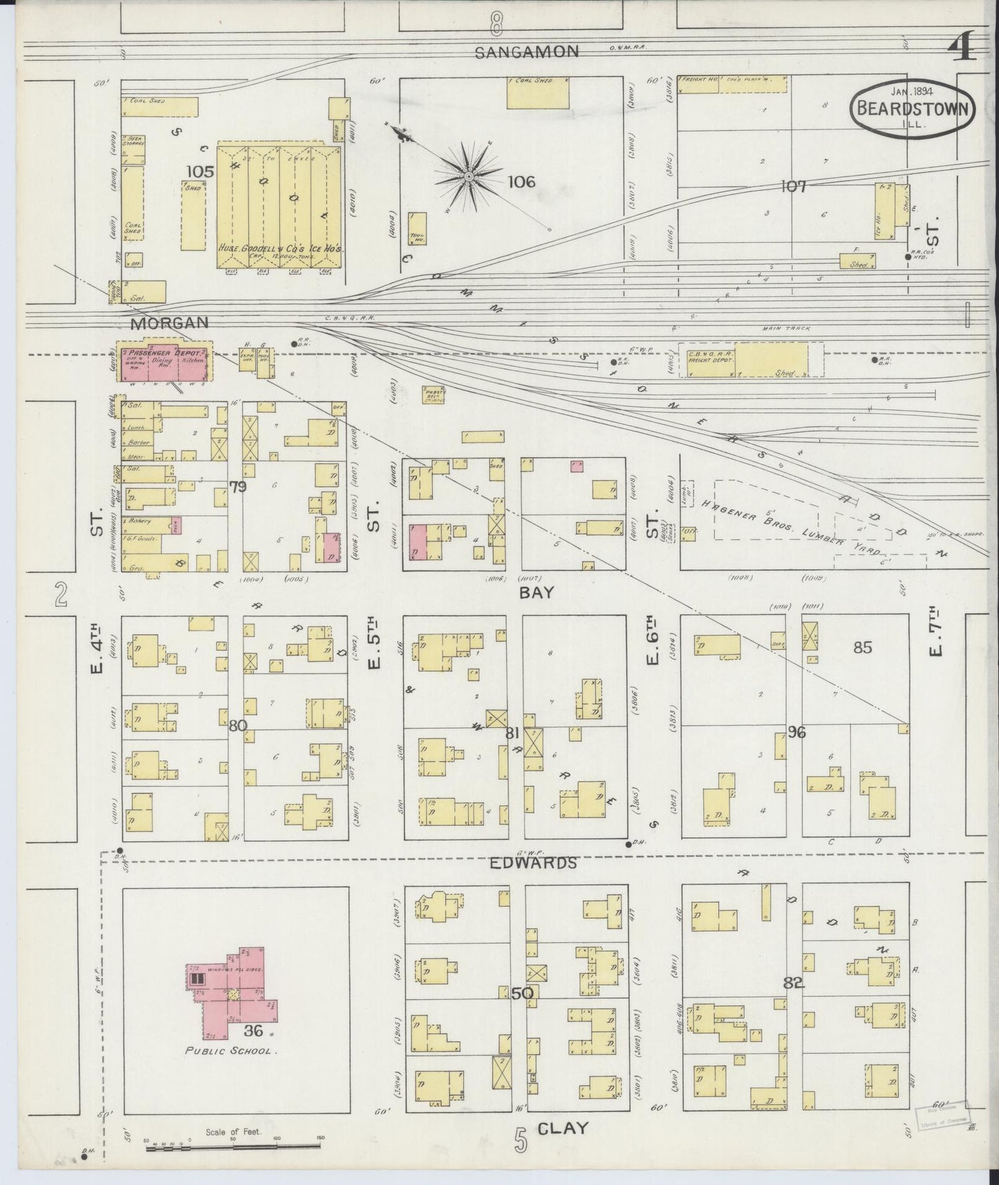 Sanborn Fire Insurance Map from Beardstown, Cass County, Illinois (1894), Sheet #0004 - Complete Map Set gallery image, historic Sanborn map, vintage wall art, Illinois Illinois