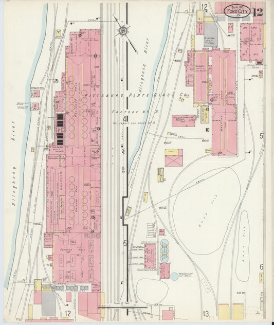Sanborn Fire Insurance Map from Ford City, Armstrong County, Pennsylvania (1913), Sheet #0012 - Historic Sanborn Fire Insurance Map Print, vintage old map wall art, antique decor, genealogy gift, Pennsylvania Pennsylvania map