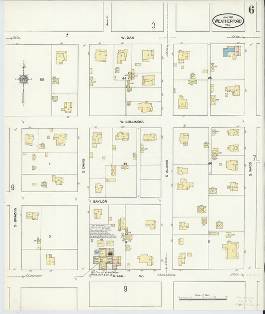 Sanborn Fire Insurance Map from Weatherford, Parker County, Texas (1910), Sheet #0006 - Historic Sanborn Fire Insurance Map Print, vintage old map wall art, antique decor, genealogy gift, Texas Texas map
