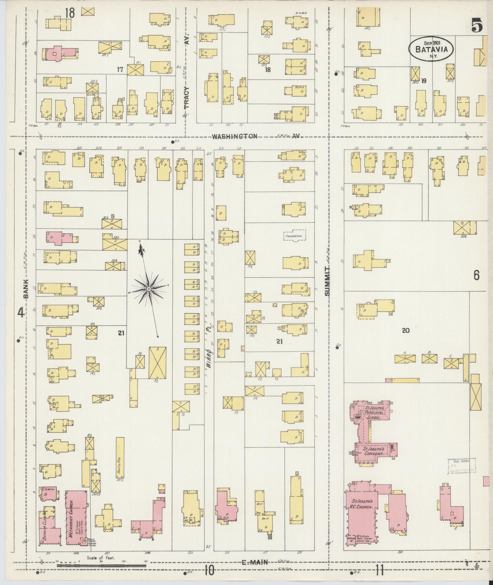 Sanborn Fire Insurance Map from Batavia, Genesee County, New York (1901), Sheet #0005 - Historic Sanborn Fire Insurance Map Print, vintage old map wall art, antique decor, genealogy gift, New York New York map